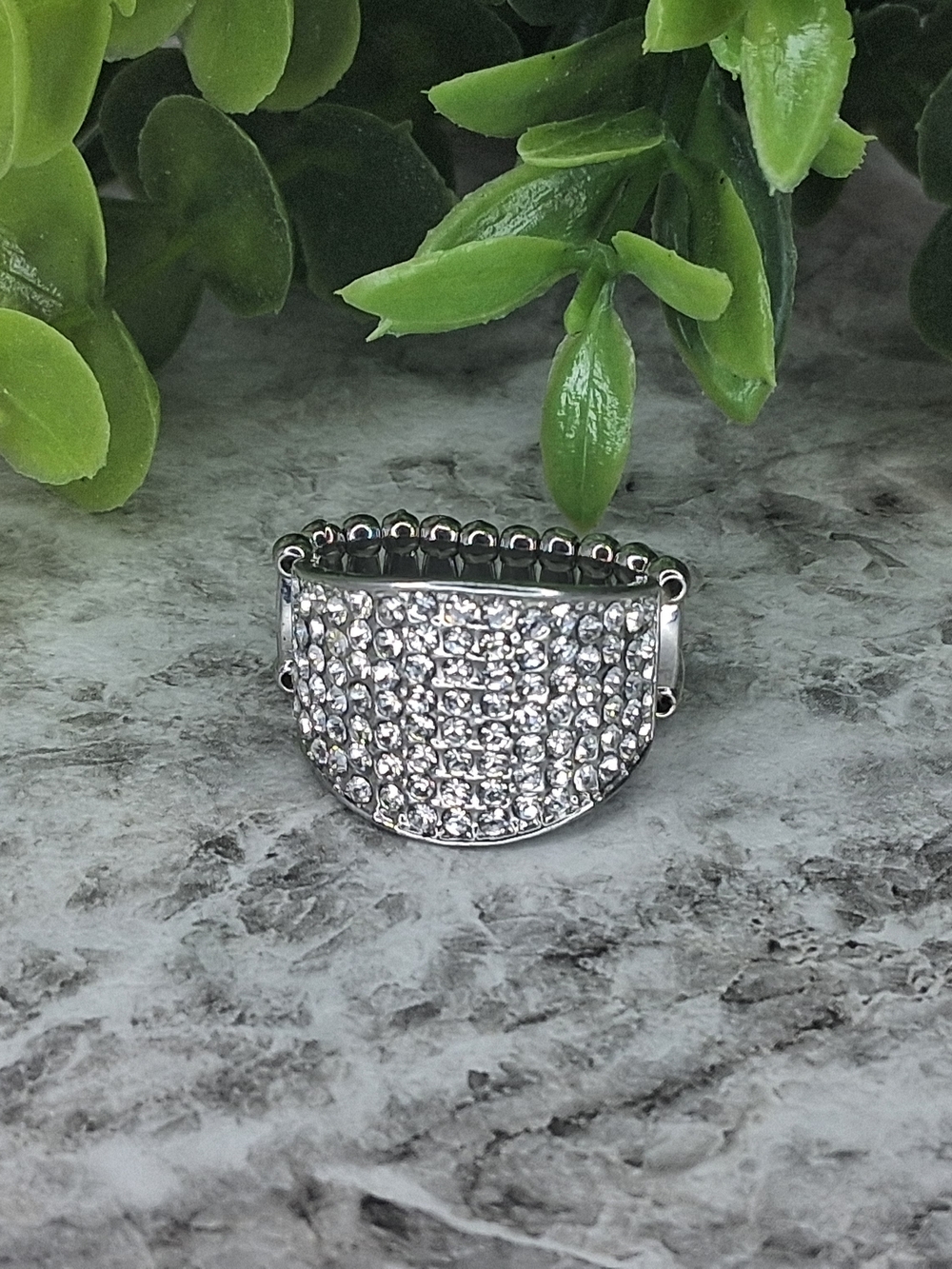Silver Pavé Rhinestone Statement Ring